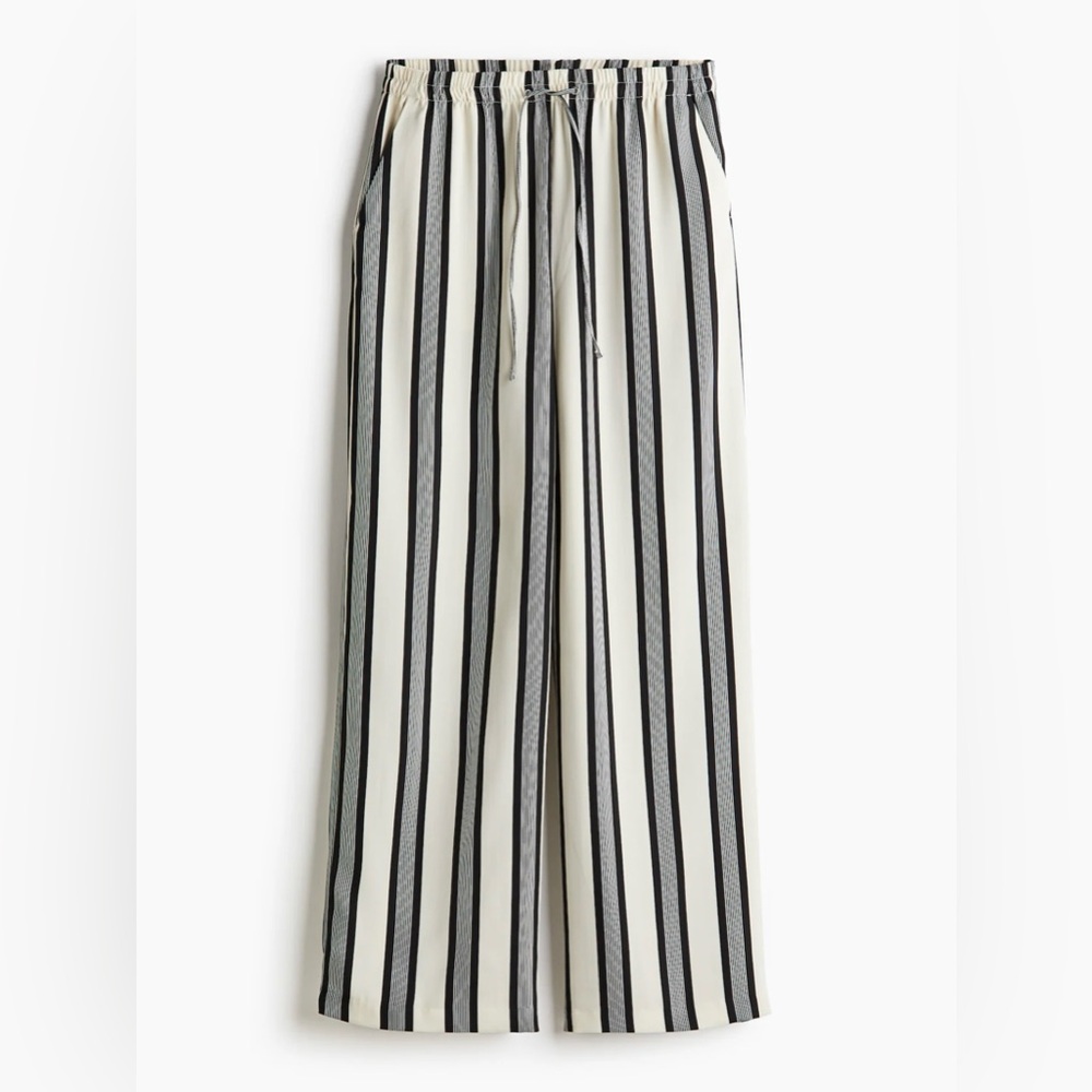 NWT H&M Silky Wide Leg Striped Drawstring Pants Vacation Coverup Size Small S